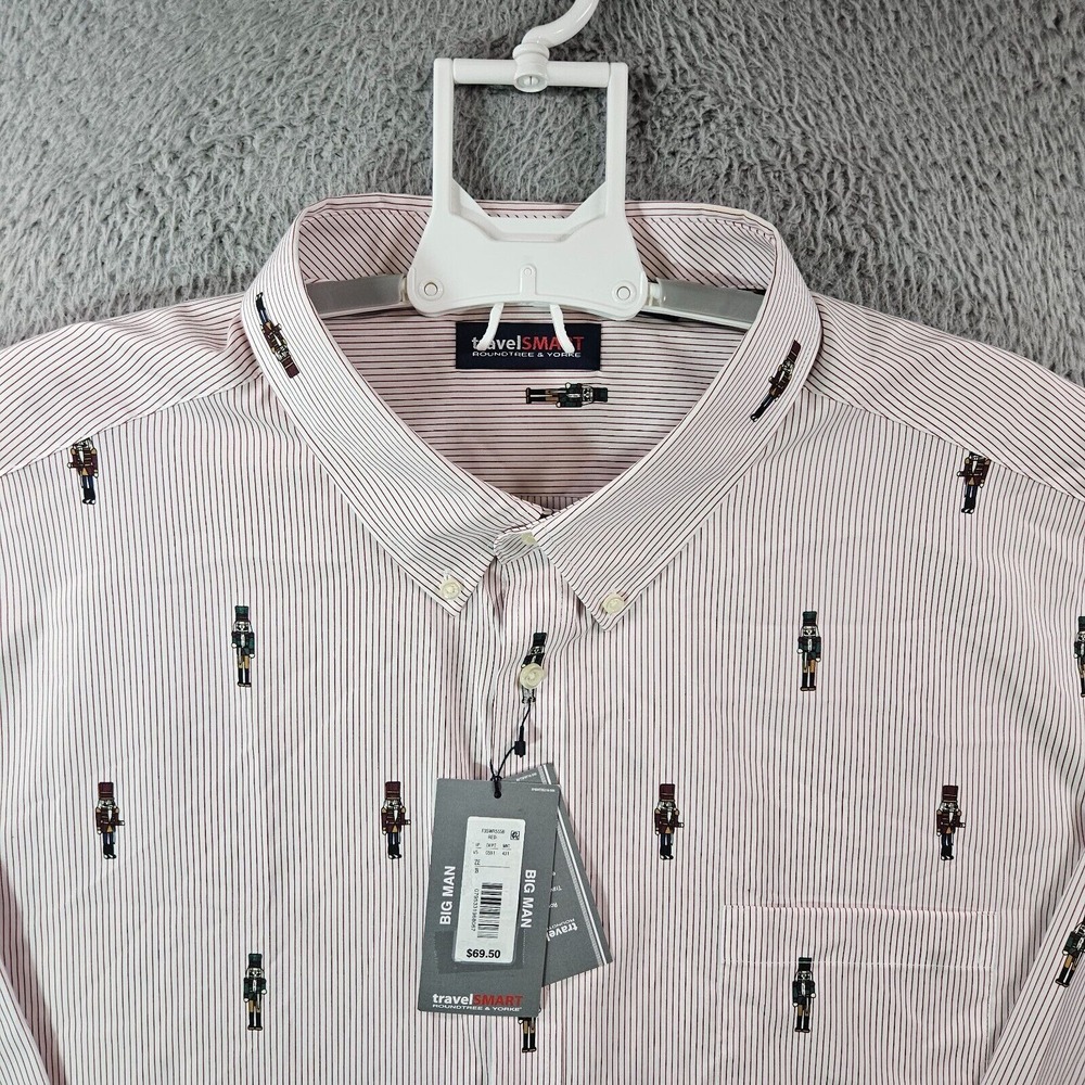 $69 NWT Travel Smart Roundtree & Yorke Shirt Men 4XB Button Nutcracker White